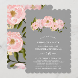 Gray Blush Pink Peonies Bruids Tea Party Kaart