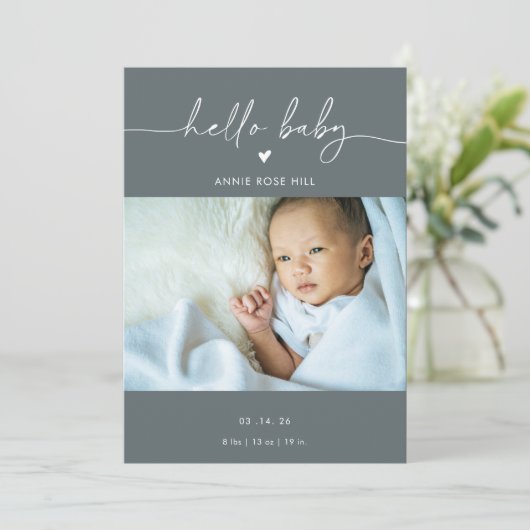 Gray Boho Photo Hello Baby Announcement Card Kaart (Staand voorkant)