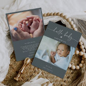 Gray Boho Photo Hello Baby Announcement Card Kaart