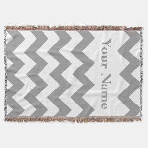 Gray Bold Chevron met aangepaste naam Deken