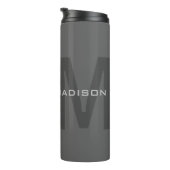 Gray Bold Monogram Modern Minimalist Name Initiale Thermosbeker (Geroteerd rechts)