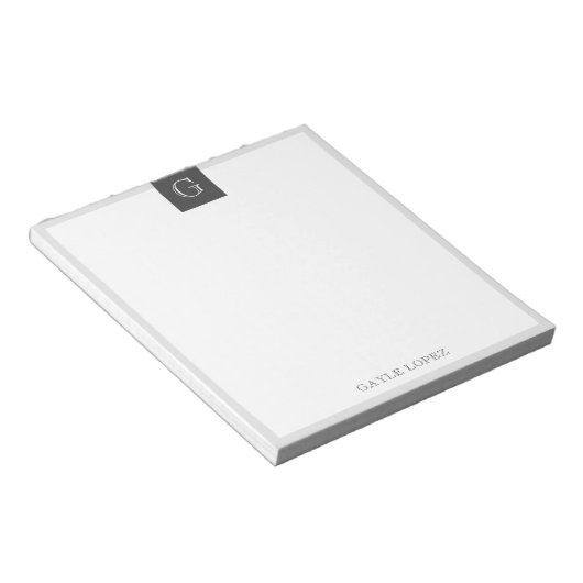 Gray Border Modern Rustic Monogram Notitieblok (Schuin)