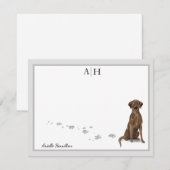 Gray Border Monogram van Chocolate Labrador Retrie Notitiekaartje (Voorkant / Achterkant)