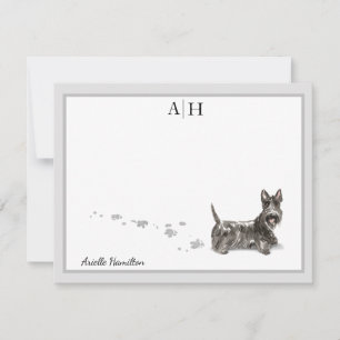 Gray Border Monogram van Scottish Terrier Personal Notitiekaartje