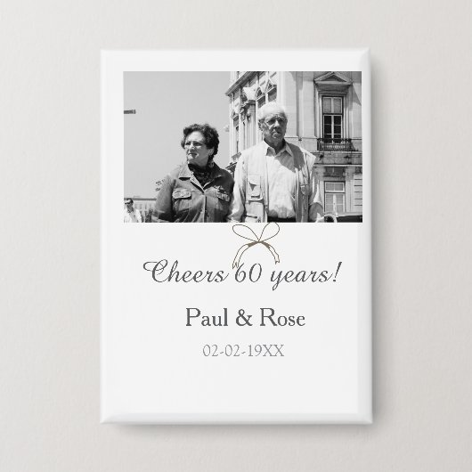 Gray bow cheers to 60 years anniversary wedding  button (Voorkant)