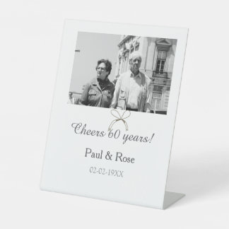 Gray bow cheers to 60 years anniversary wedding  reclamebord met voetstuk