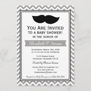 Gray Boy Mustache Chevron Baby shower Kaart