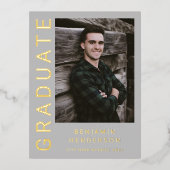 Gray Boy Photo Gold Foil Faire-part de graduation (Recto)