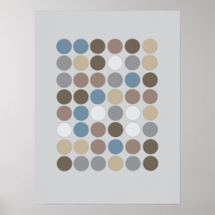 Gray Brown & Slate Blue Circles Pattern Modern Poster