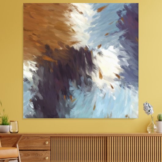 Gray Brown Taupe White Abstract Brushstrokes Canvas Afdruk (Insitu (Woonkamer))