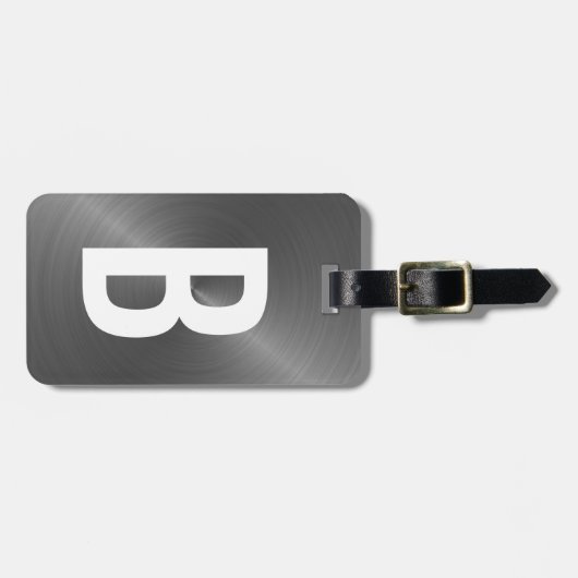 Gray Brushed Metallic Monogram Initial Bagagelabel (Voorkant horizontaal)