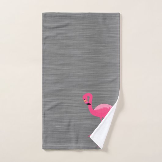 GRAY BRUSHED TEXTURE FLAMINGO BATHROOM TOWEL SET BAD HANDDOEK (Handdoek)