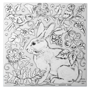 Gray Bunny Rabbit Bird Draal Artistic Tegeltje