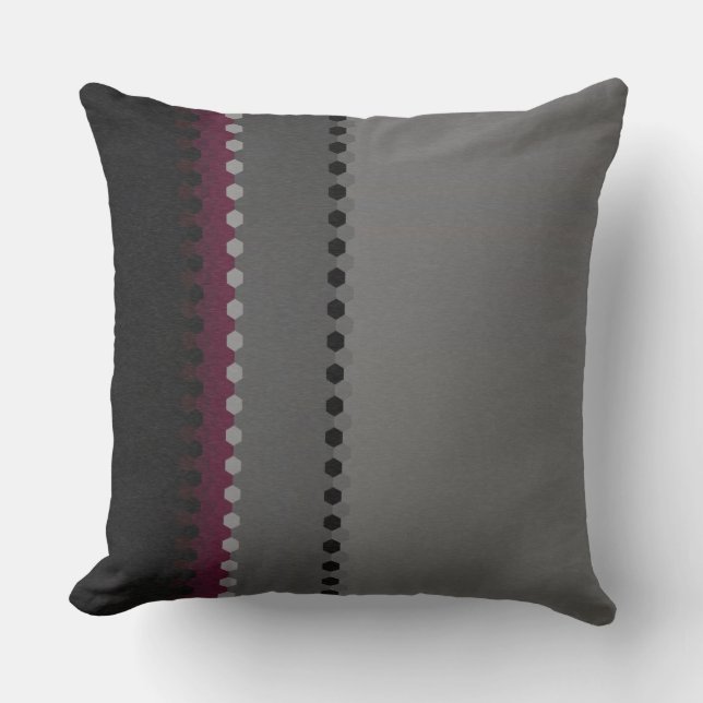 Gray Burgundy Dot Stripe Patroon Kussen (Voorkant)
