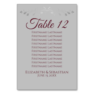 Gray & Burgundy Simple Wedding Seating Chart Kaart