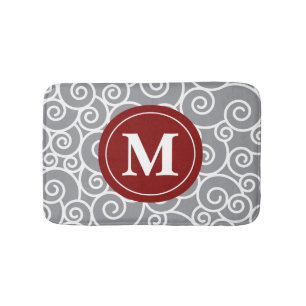 Gray burgundy Swirls Monogram Bathmat Badmat