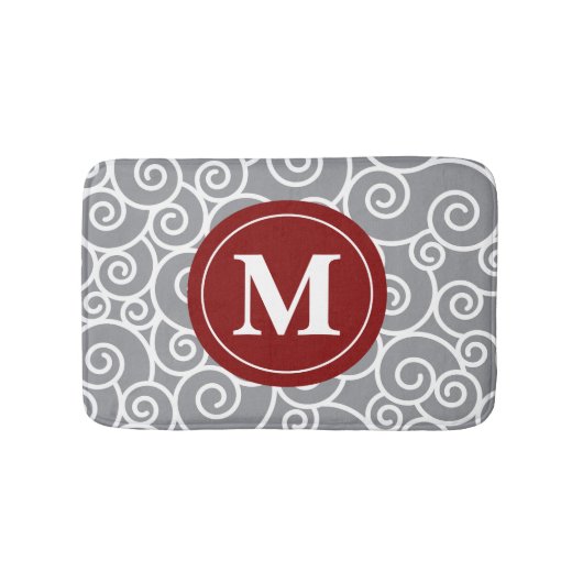 Gray burgundy Swirls Monogram Bathmat Badmat (Voorkant)