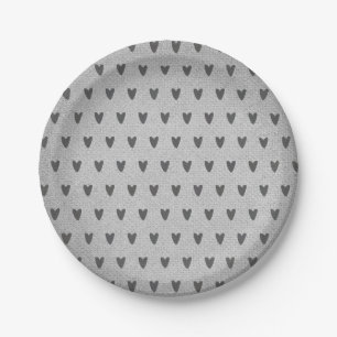 Gray Burlap Whimsical Hearts Rustic Farmhouse Papieren Bordje