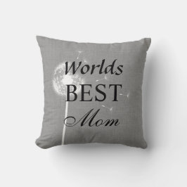 Gray Burlap Worlds Best Mam Pillow met Dandelion Kussen