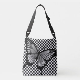 Gray Butterfly Classic Checker Cross Body Canvas t Crossbody Tas