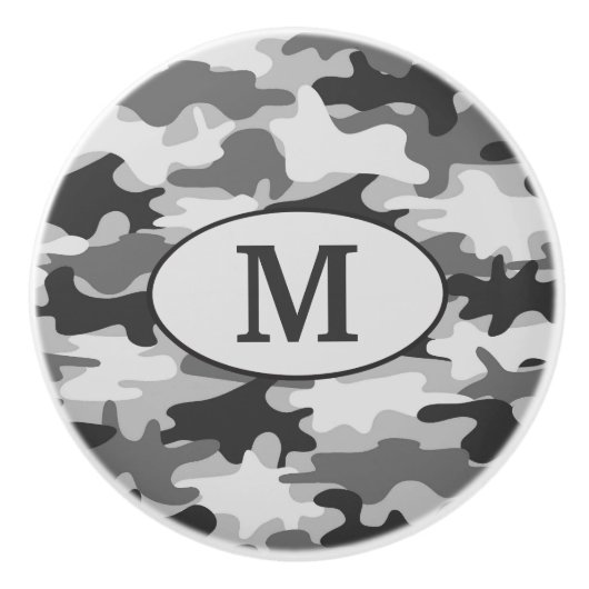 Gray Camouflage Monogram Initiaal gepersonaliseerd Keramische Knop (Voorkant)