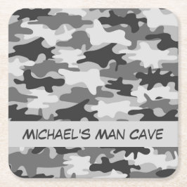 Gray Camouflage Naam Aangepaste Man Cave Vierkante Kartonnen Onderzetter