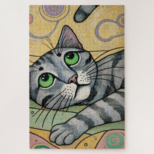 Gray Cat 1000 Piece Puzzle (Vertical)