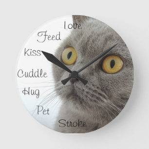 Gray Cat Golden Eyes Close-up Ronde Klok