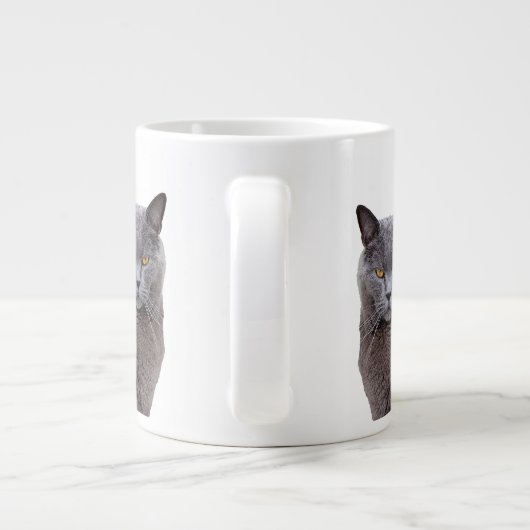 Gray Cat Grouchy Coffee Mug (Dos)