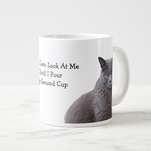 Gray Cat Grouchy Coffee Mug (Devant droit)