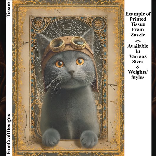 Gray Cat in Ornate Steampunk Stye DZ8 Decoupage Tissuepapier