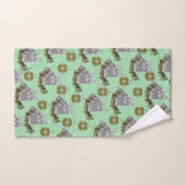 Gray Cat Pattern met Green Ornaments Bad Handdoek (Handdoek)