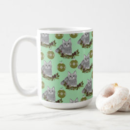 Gray Cat Pattern met Green Ornaments Koffiemok