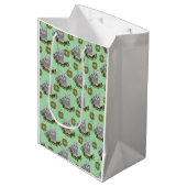Gray Cat Pattern met Green Ornaments Medium Cadeauzakje (Voorkant Gekanteld)