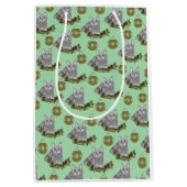 Gray Cat Pattern met Green Ornaments Medium Cadeauzakje (Voorkant)