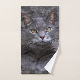 Gray Cat Portrait Bad Handdoek