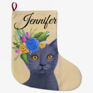 Gray Cat Whimsical Art Grote Kerstsok