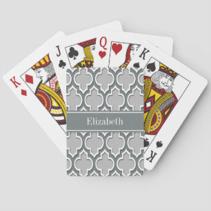 Gray Charcoal Moroccan #5DS Charcoal Name Monogram Speelkaarten