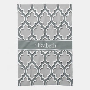 Gray Charcoal Moroccan #5DS Charcoal Name Monogram Theedoek