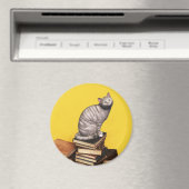 Gray Chat sur une pile de livres Magnet (In Situ (Lave-vaisselle))