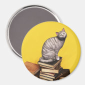 Gray Chat sur une pile de livres Magnet (Recto/Verso)