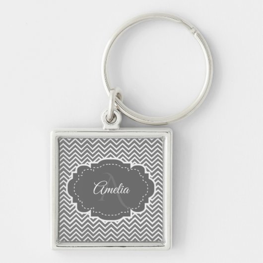 Gray Chevron Aangepaste Sleutelhanger Button (Voorkant)