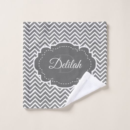 Gray Chevron Aangepaste wasset Bad Handdoek (Wasdoekje)