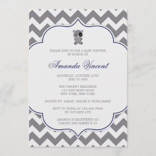 Gray Chevron Baby shower invitation avec Panda