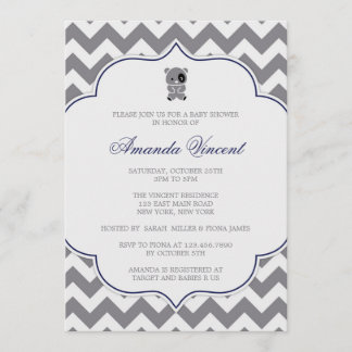 Gray Chevron Baby shower invitation avec Panda