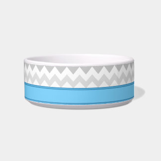 Gray Chevron Blue, gepersonaliseerd in Cat Bowl Voerbakje