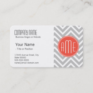 Gray Chevron en Coral Custom Monogram Visitekaartje