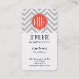 Gray Chevron en Coral Custom Monogram Visitekaartje