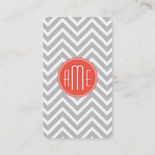 Gray Chevron en Coral Custom Monogram Visitekaartje (Achterkant)