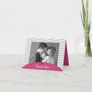Gray Chevron en Fuchsia Foto Hartelijk dank Bedankkaart
